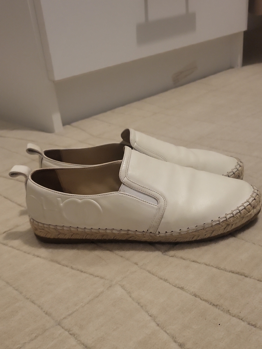 JIMMY CHOO Cream Leather Espadrille Flats